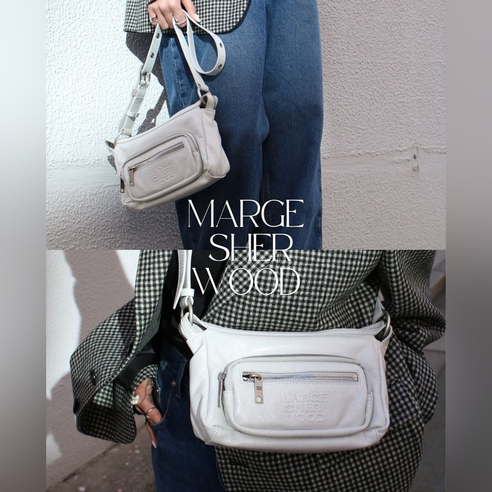 MARGESHERWOOD Outpocket Hobo Mini bag in cream glossy leather - Picture 4 of 10
